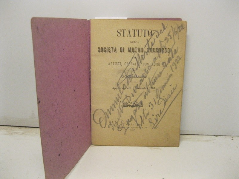 Statuto della società di mutuo soccorso fra artisti, operai e contadini di Occimiano approvato alli 8 novembre 1885